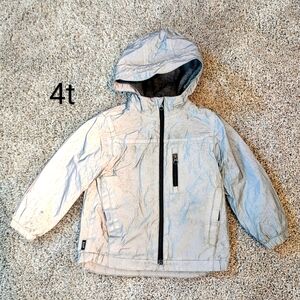 🟢⭐2/$25⭐4t GAP fleece lined waterproof fully Reflective Lite jacket hood Silver